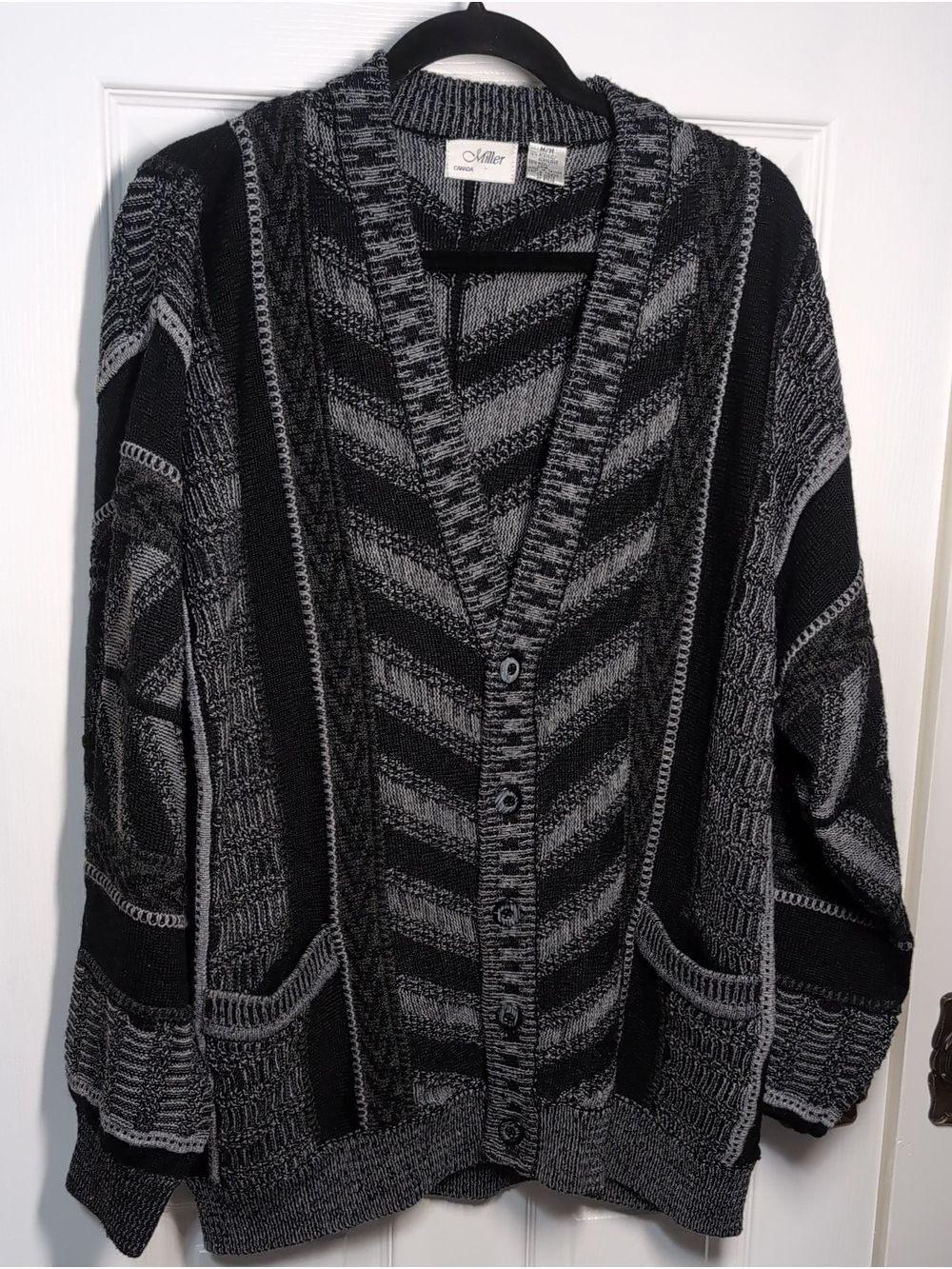 Vintage Miller Canada Coogie Style Textured Knit Cardigan Oversized Wool Medium